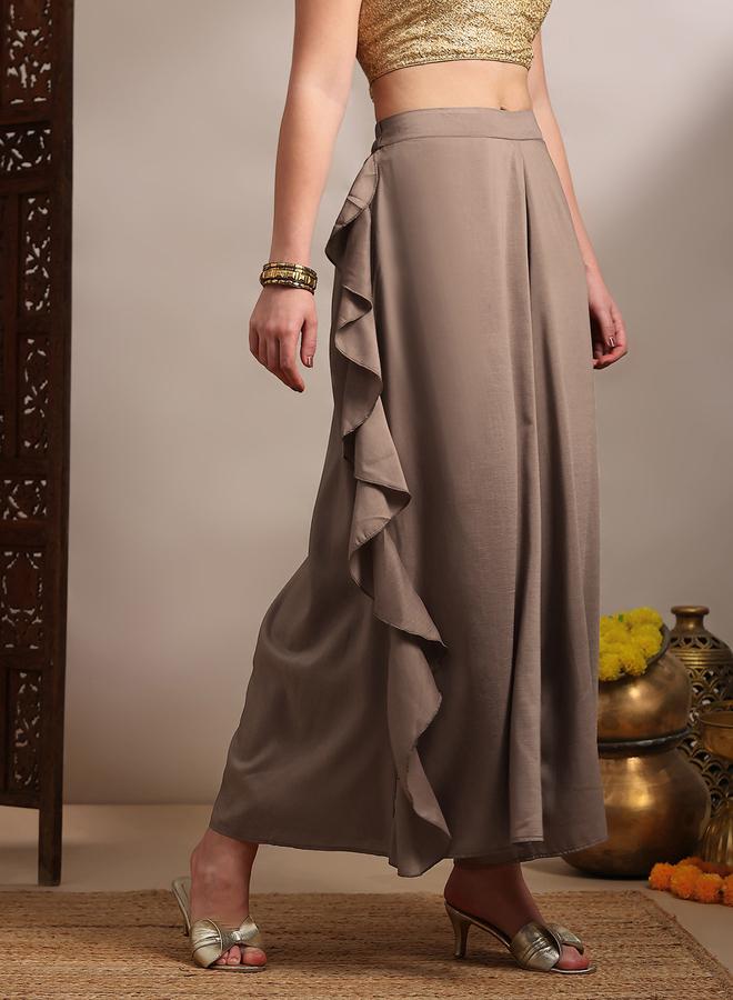 جلو باص بنطال بالازو واسع بتفاصيل مكشكشة للنساء - Image 3